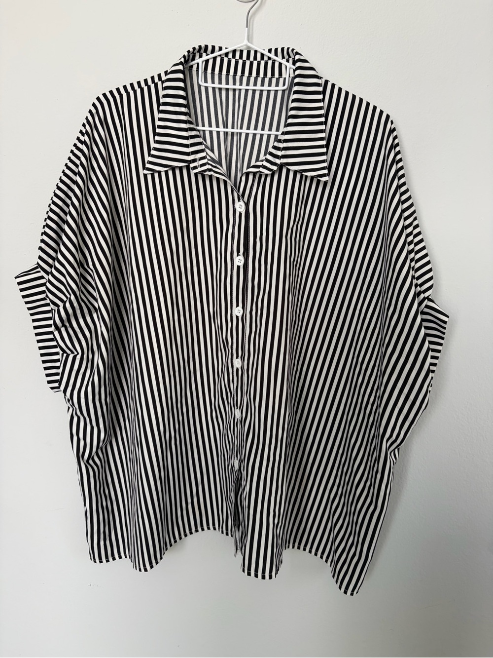 SHEIN Oversized Black & White Vertical Stripe Button-Up Shirt
